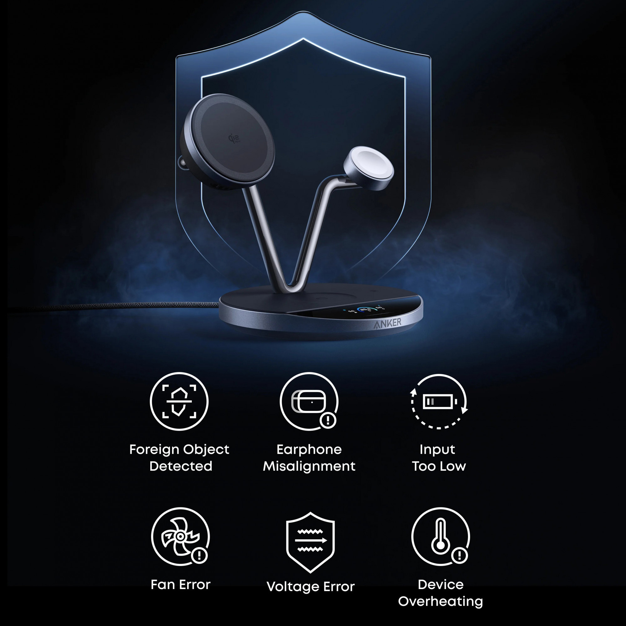 Бездротова зарядна станція Anker Prime (3-в-1, MagGo, AirCool, док-стійка)